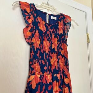 •SOLD•Floral Orange and Navy Dress